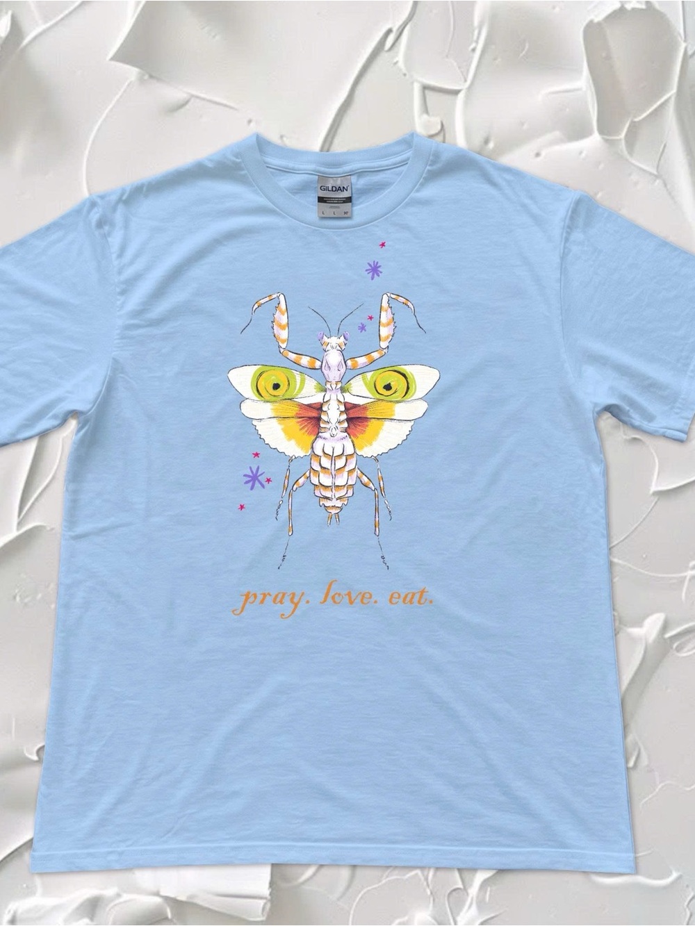 Praying Mantis Graphic Gildan LightBlue Tshirt Women Casual